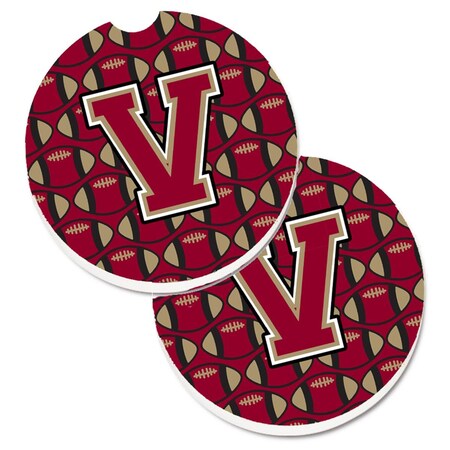 Carolines Treasures Letter V Football Garnet and Gold  Cup Holder Car Coaster, PK2 CJ1078-VCARC